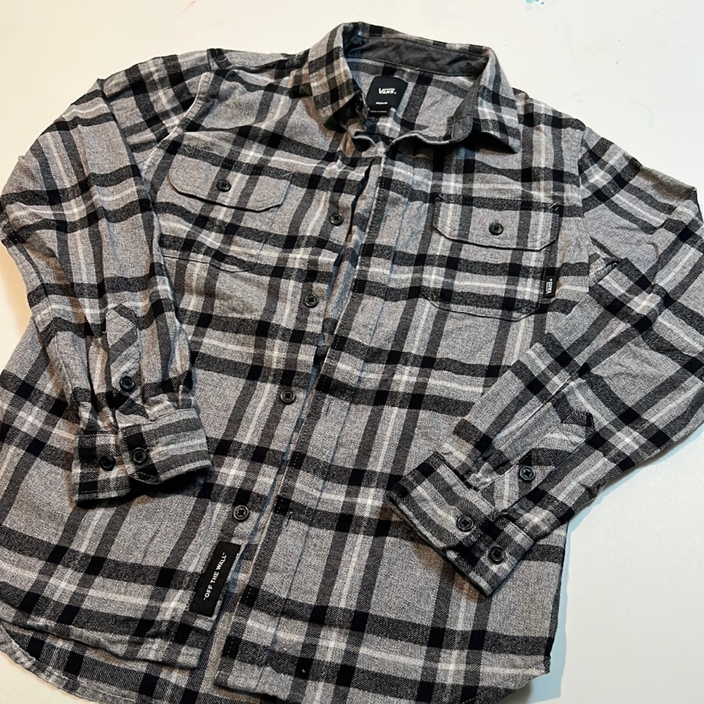 Boys Vans Black and Grey Flannel button down